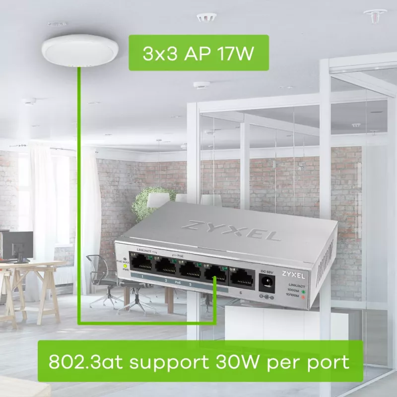 Zyxel GS1005HP neřízený Gigabit Ethernet (10/100/1000) Power over Ethernet (PoE) strieborná