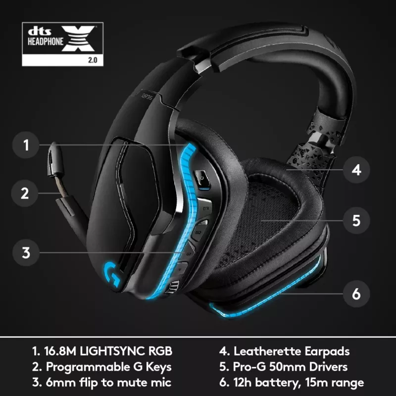 LOGITECH G935 Wireless 7.1 Surround Sound Lightsync herný headset – 2,4 GHz