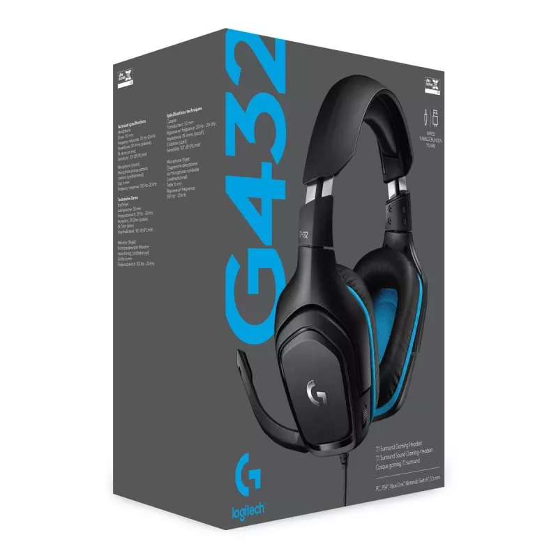 LOGITECH G432 - USB / 3.5mm - herný headset - 7.1 Surround - modrý