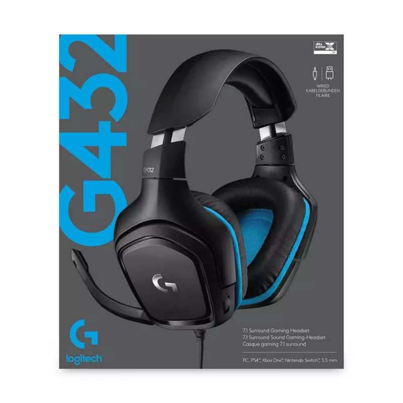 LOGITECH G432 - USB / 3.5mm - herný headset - 7.1 Surround - modrý