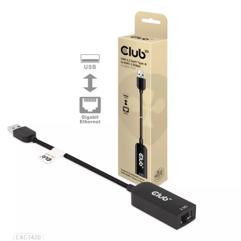 CLUB3D USB 3.2 Gen1 Type-A na RJ45 2.5Gbps adaptér