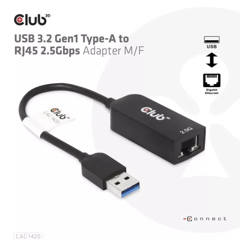 CLUB3D USB 3.2 Gen1 Type-A na RJ45 2.5Gbps adaptér