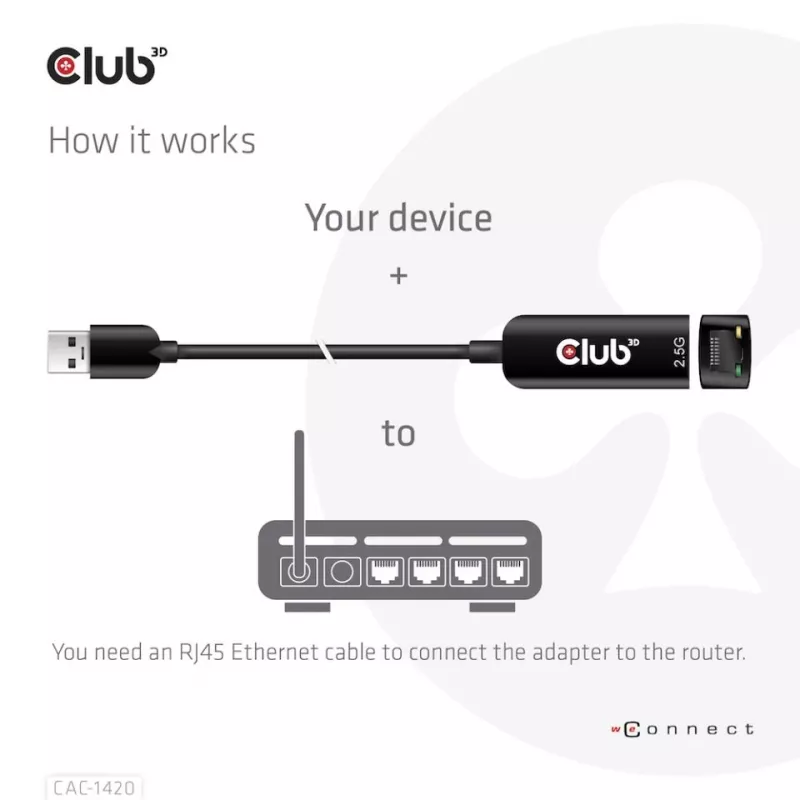 CLUB3D USB 3.2 Gen1 Type-A na RJ45 2.5Gbps adaptér