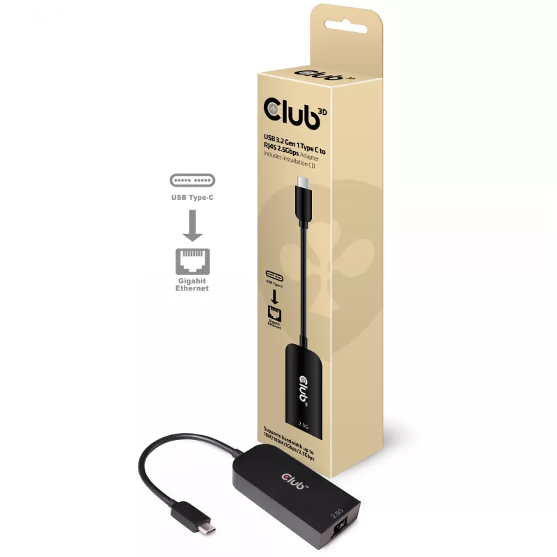 CLUB3D USB 3.2 Gen1 Type-C na RJ45 2.5Gbps adaptér