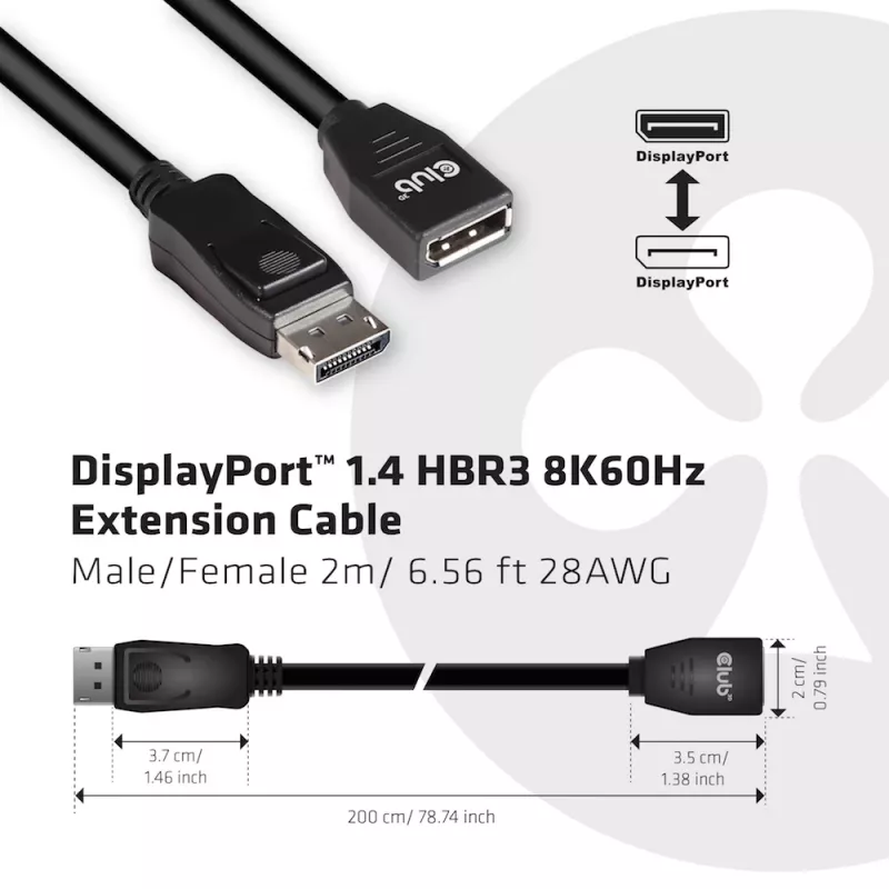 CLUB3D DisplayPort 1.4 HBR3 predlžovací kábel 8K60Hz M/F 2m