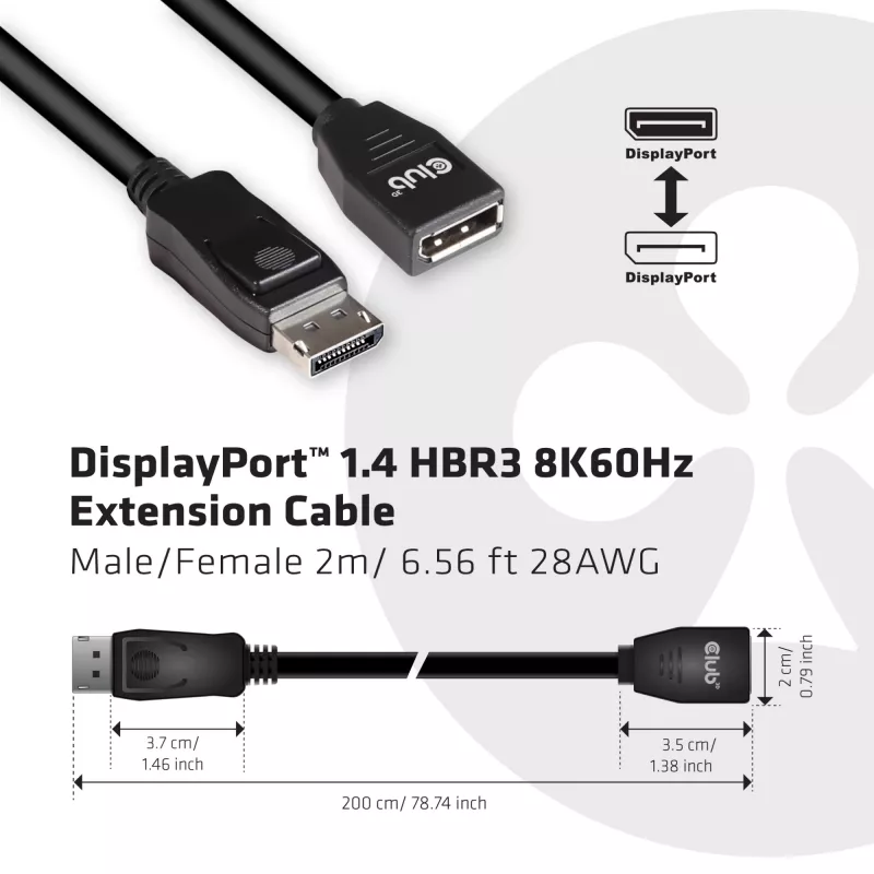 CLUB3D DisplayPort 1.4 HBR3 predlžovací kábel 8K60Hz M/F 2m