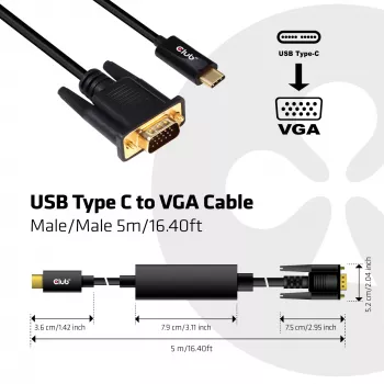 USB Type-C na VGA aktívny kábel M/M CLUB3D CAC-1512 5m