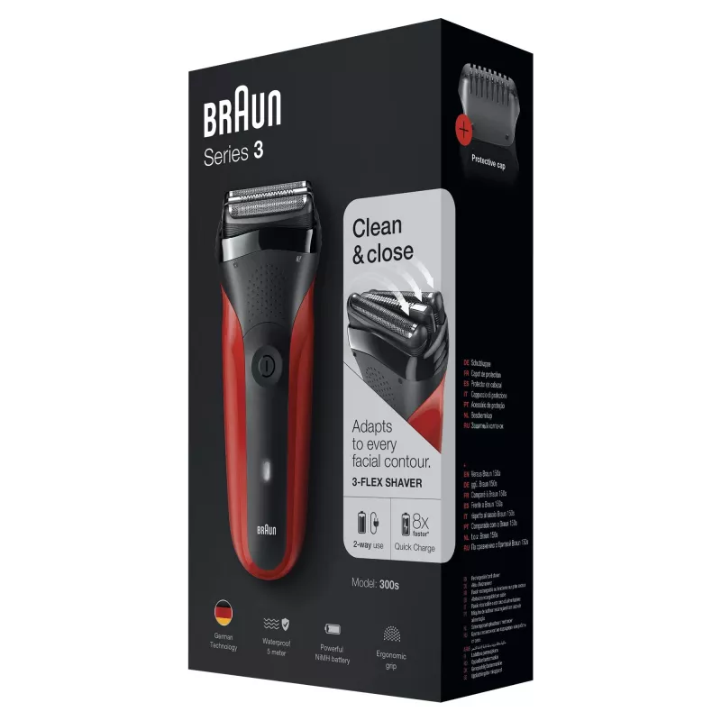 Braun Series 3 300s fóliový holiaci strojček zastrihávač čierna, červená