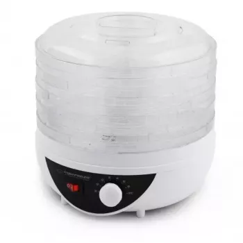 Sušička potravín ESPERANZA EKD002 – 5 zásuviek, 250 W, nastaviteľný termostat, maximálna teplota 75 °C, priesvitná biela