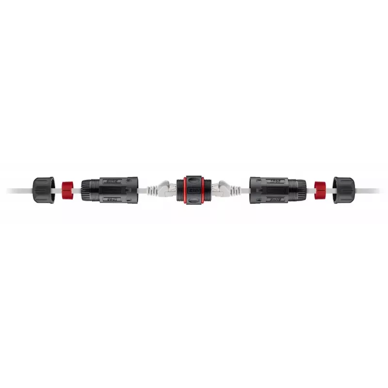Goobay 79566 vonkajšia spojka RJ45, CAT 6 STP, IP68, 2x zásuvka RJ45, 12 cm, čierna