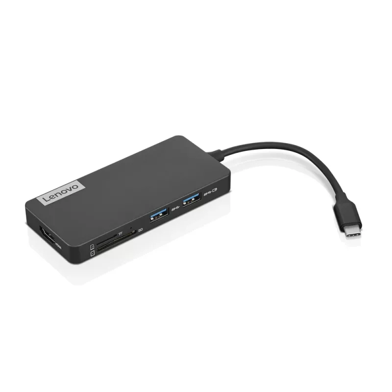 Lenovo GX90T77924 dokovacia stanica — USB-C hub s HDMI 1.4, 2×USB-A 3.2 Gen1, USB‑2.0, čítačka microSD kariet, sivá