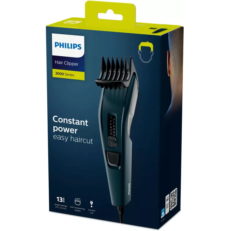 Philips HC3505/15 Hairclipper Series 3000 strojček na strihanie vlasov, s káblom, 13 nastavení dĺžky, 0,5–23 mm, čepeľ 41 mm, samoostriace čepele z nehrdzavejúcej ocele, čierny