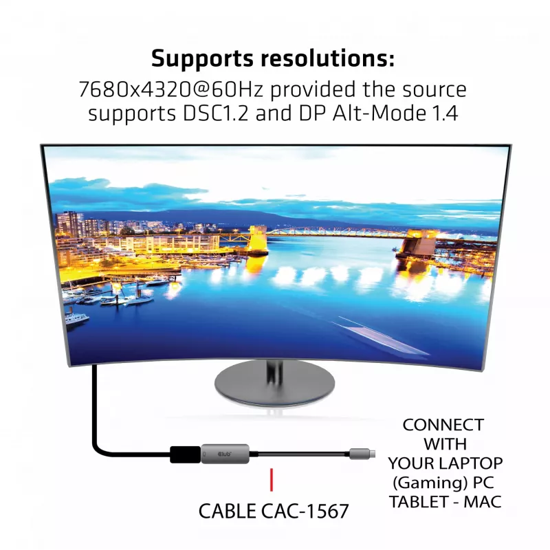 CLUB3D USB Type C na DisplayPort 1.4 8K60Hz HBR3 aktívny adaptér