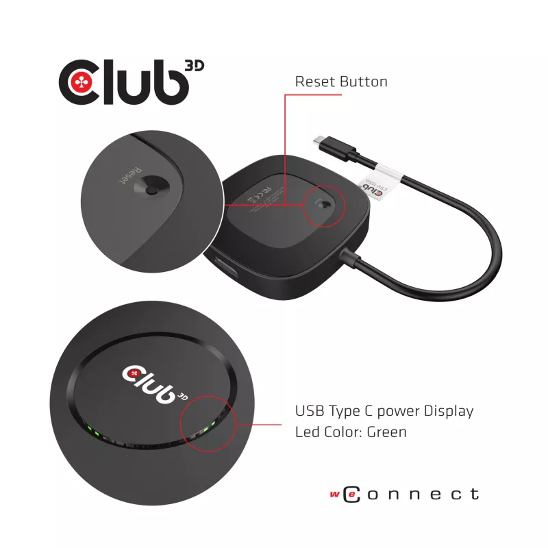 CLUB3D USB Type C 3.2 Gen 1 Multi Stream Transport (MST) hub DisplayPort 1.4 trojmonitorový