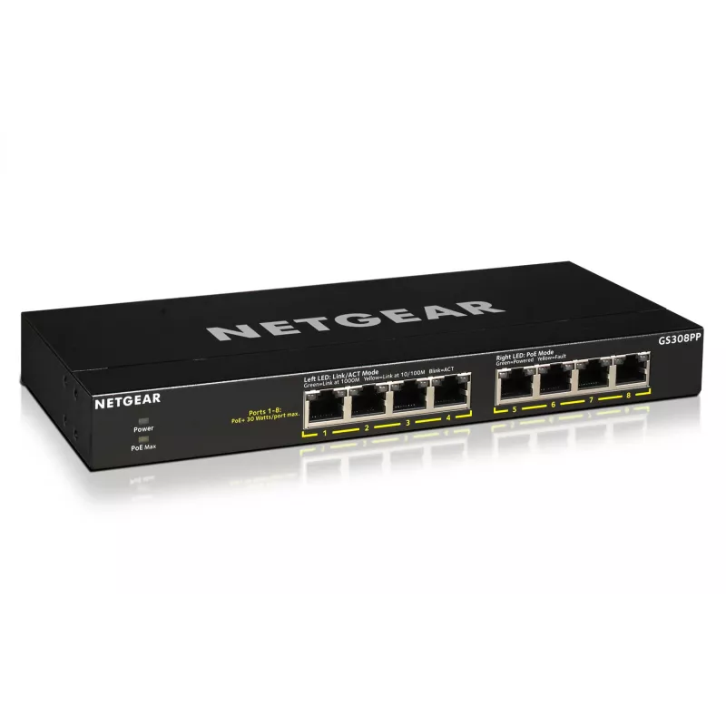 NETGEAR GS308PP nespravovaný Gigabit Ethernet (10/100/1000) Power over Ethernet (PoE) čierny