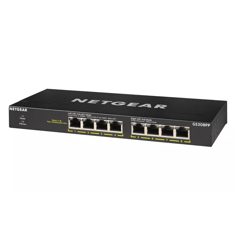 NETGEAR GS308PP nespravovaný Gigabit Ethernet (10/100/1000) Power over Ethernet (PoE) čierny