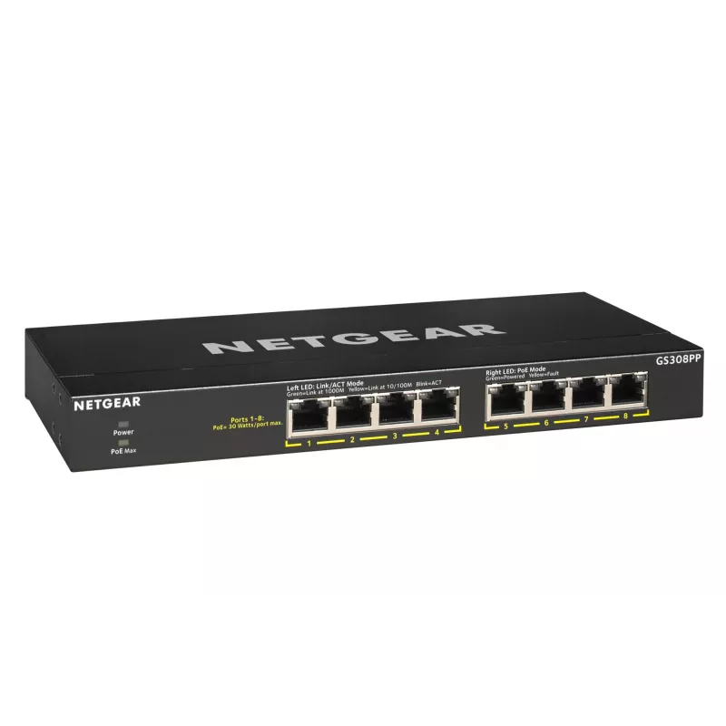 NETGEAR GS308PP nespravovaný Gigabit Ethernet (10/100/1000) Power over Ethernet (PoE) čierny