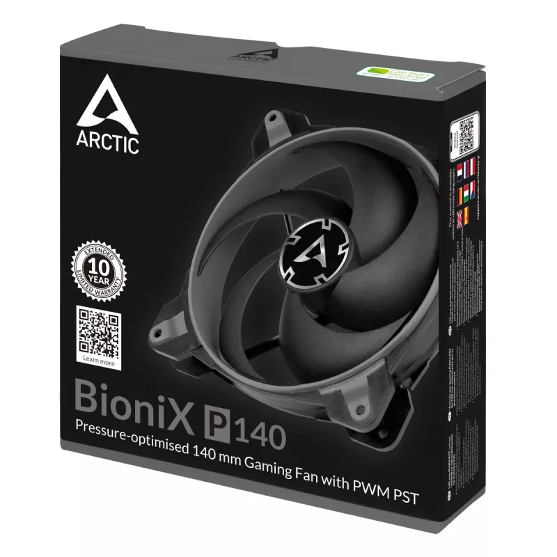 ARCTIC BioniX P140 (sivá) – tlakovo optimalizovaný 140-mm herný ventilátor s PWM PST