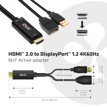 CLUB3D CAC-1331 video kábel adaptér 0,25 m HDMI DisplayPort čierny