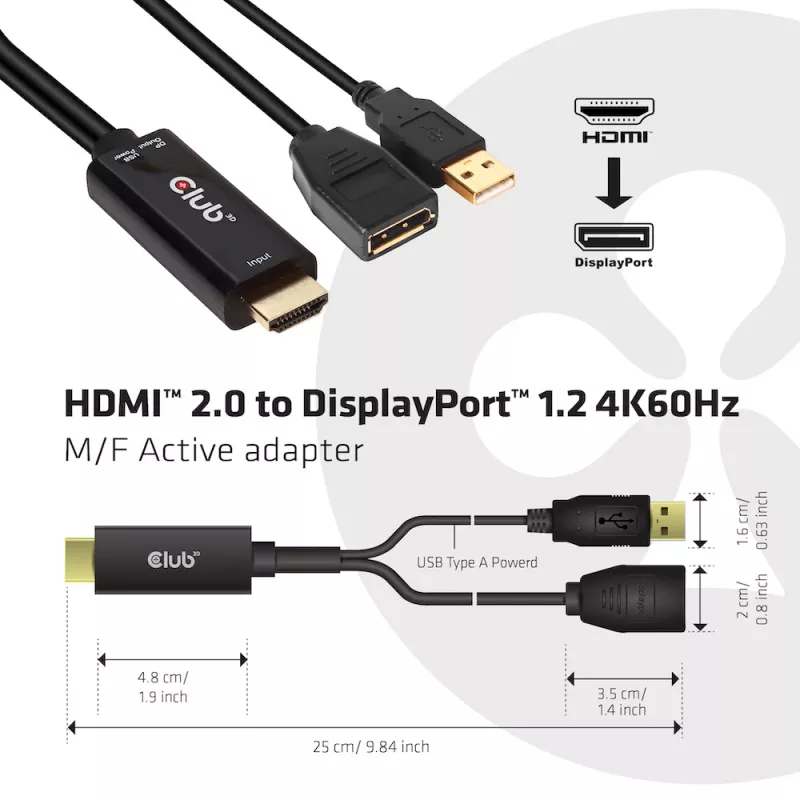 CLUB3D CAC-1331 video kábel adaptér 0,25 m HDMI DisplayPort čierny