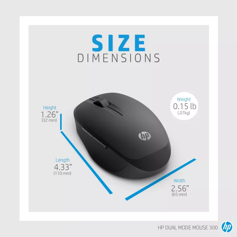 HP Dual Mode Black myš 300, pre pravákov, optická, RF Wireless, 3600 DPI, čierna