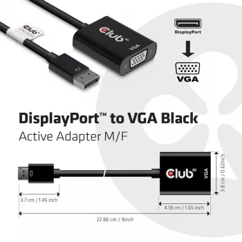 CLUB3D DisplayPort™ na VGA čierny aktívny adaptér M/F