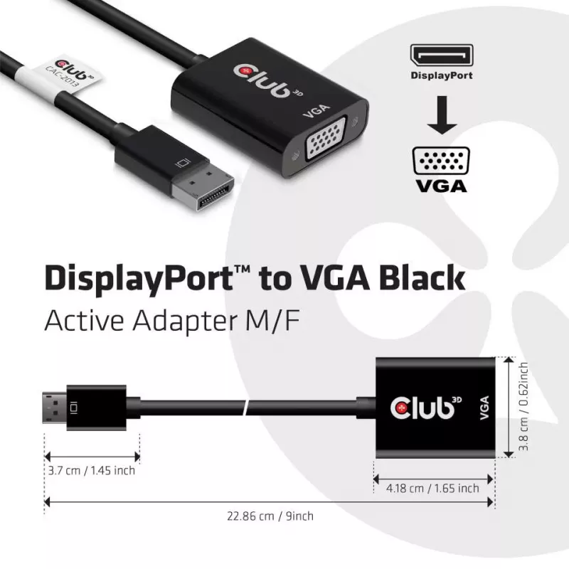 CLUB3D DisplayPort™ na VGA čierny aktívny adaptér M/F