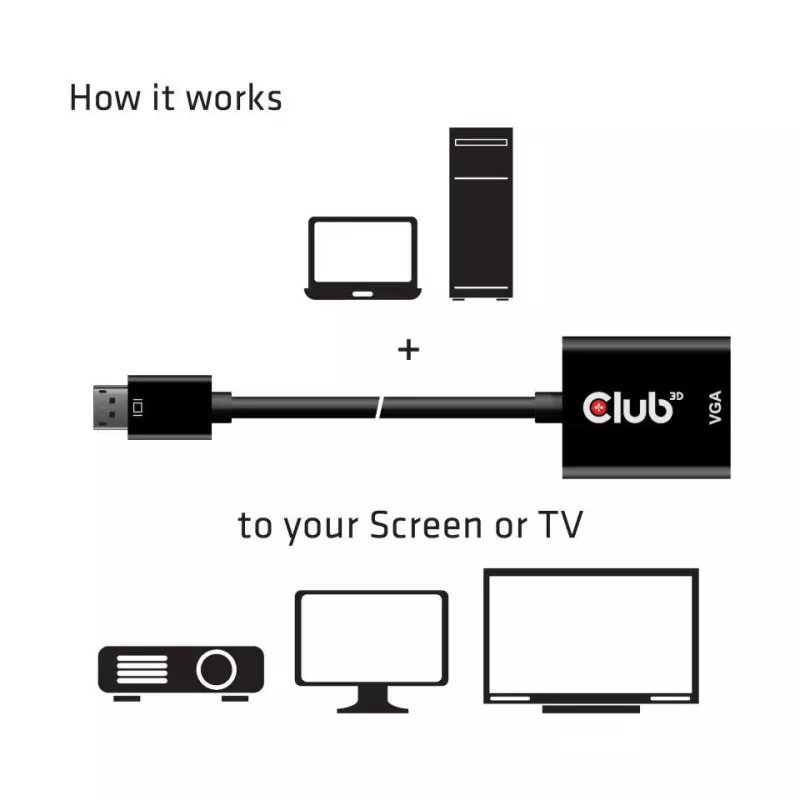 CLUB3D DisplayPort™ na VGA čierny aktívny adaptér M/F