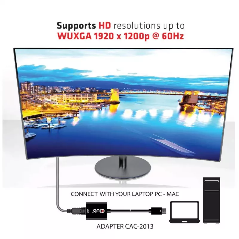 CLUB3D DisplayPort™ na VGA čierny aktívny adaptér M/F