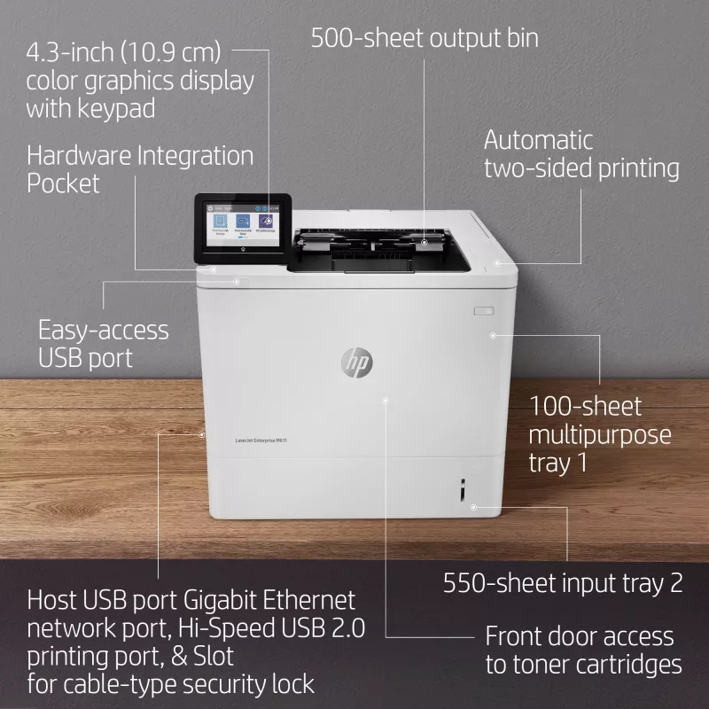 HP LaserJet Enterprise M611dn, laser, 1200 x 1200 DPI, A4, 61 str./min, obojstranná tlač, sieťová