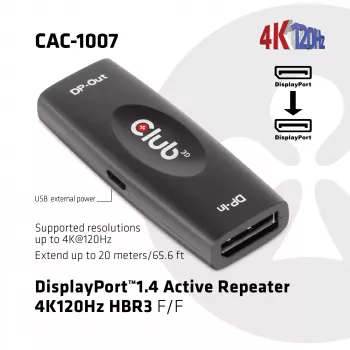 DisplayPort aktívny repeater CLUB3D CAC-1007 4K120Hz HBR3
