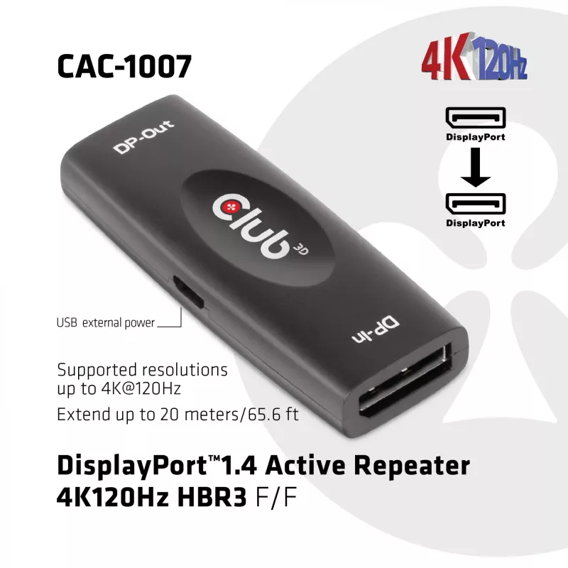 DisplayPort aktívny repeater CLUB3D CAC-1007 4K120Hz HBR3