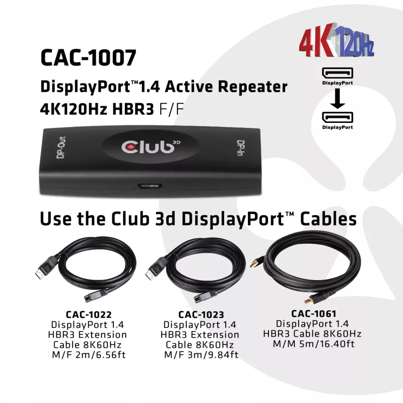 DisplayPort aktívny repeater CLUB3D CAC-1007 4K120Hz HBR3