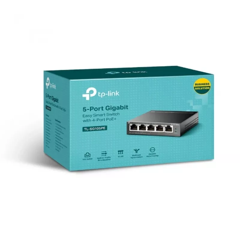 TP-Link 5-portový Gigabit Easy Smart PoE switch so 4-portovým PoE+