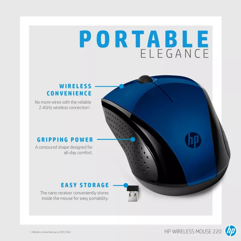 HP bezdrôtová myš 220 (Lumiere Blue), obojručná, RF Wireless, modrá