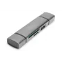 DIGITUS Combo Card Reader Hub (USB-C+USB 3.0) 1x SD, 1x MicroSD, 1x USB 3.0, sivá