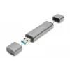 DIGITUS Combo Card Reader Hub (USB-C+USB 3.0) 1x SD, 1x MicroSD, 1x USB 3.0, sivý