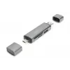 DIGITUS Combo Card Reader Hub (USB-C+USB 3.0) 1x SD, 1x MicroSD, 1x USB 3.0, sivý
