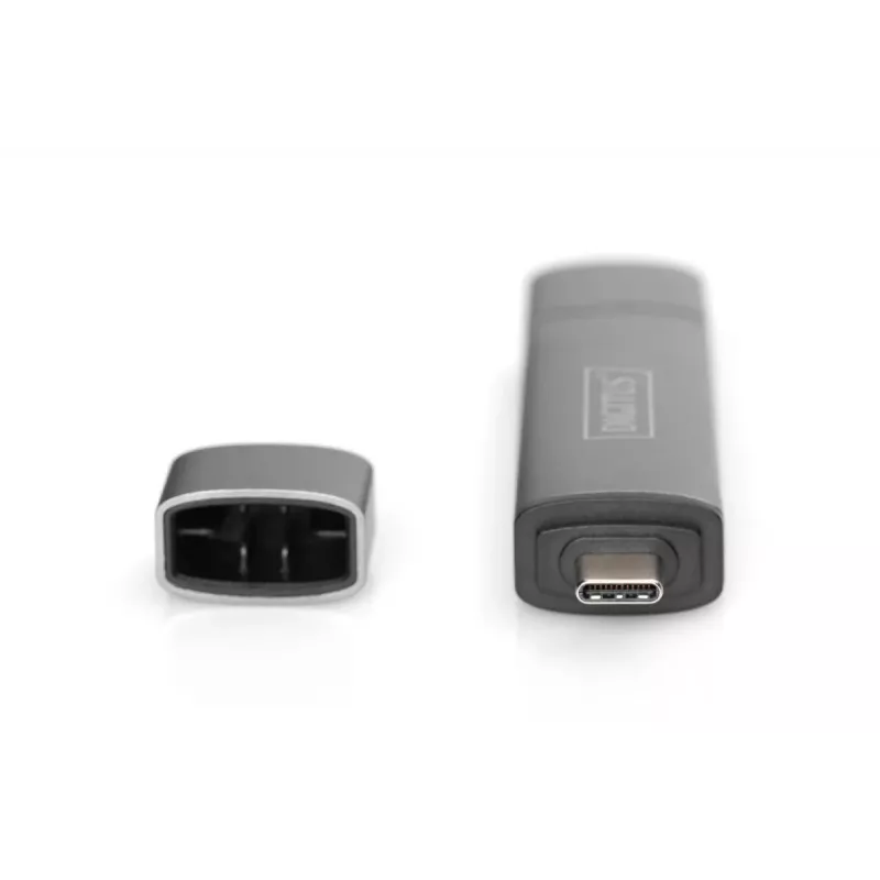 DIGITUS Combo Card Reader Hub (USB-C+USB 3.0) 1x SD, 1x MicroSD, 1x USB 3.0, sivý