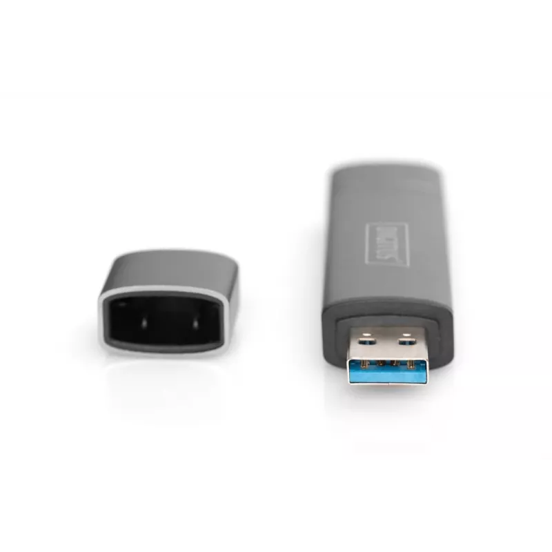 DIGITUS Combo Card Reader Hub (USB-C+USB 3.0) 1x SD, 1x MicroSD, 1x USB 3.0, sivý