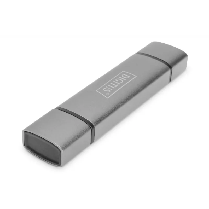 DIGITUS Combo Card Reader Hub (USB-C+USB 3.0) 1x SD, 1x MicroSD, 1x USB 3.0, sivý