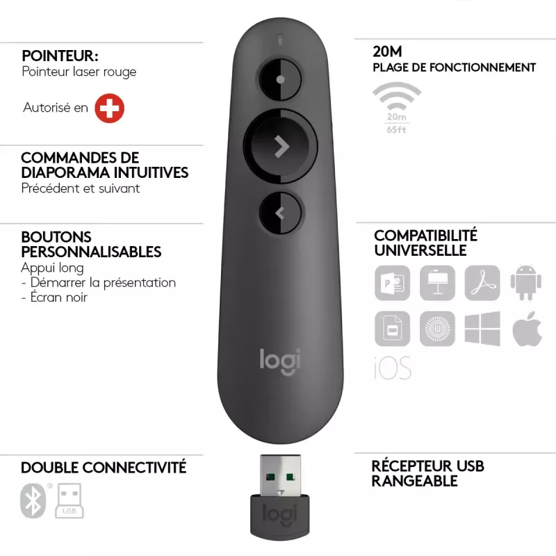 LOGITECH R500s laserový prezentačný ovládač grafitový