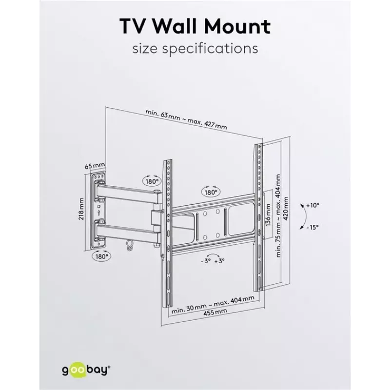 Goobay TV držiak na stenu Basic FULLMOTION M 35 kg 32-55 palcov