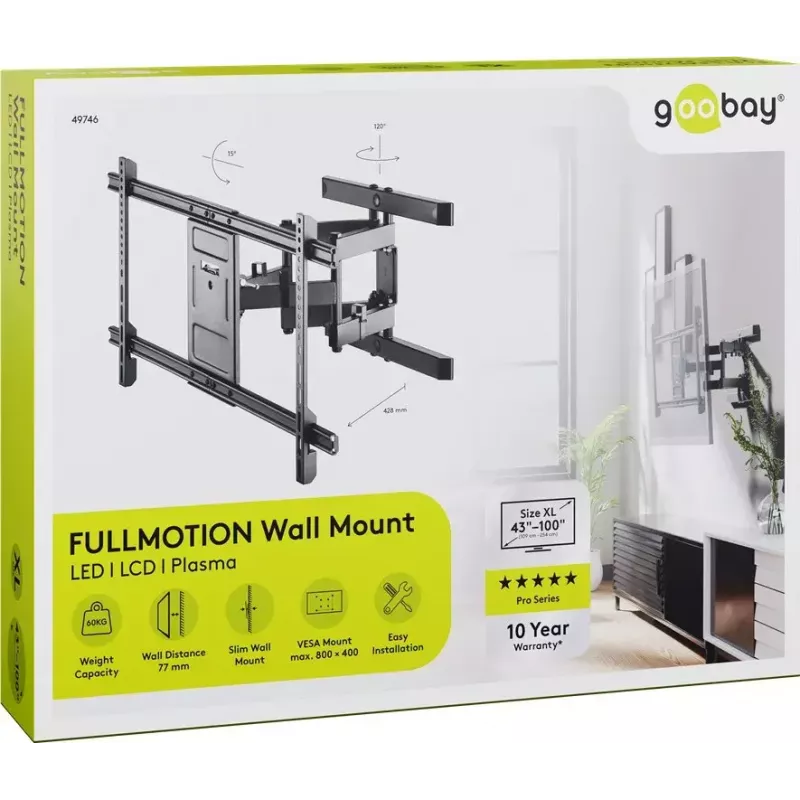 Goobay TV držiak na stenu Pro FULLMOTION (XL) 60 kg 43–100 palcov