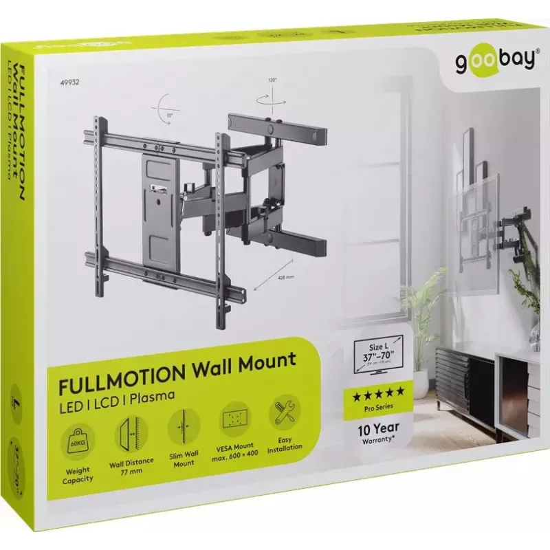 Goobay TV držiak na stenu Pro FULLMOTION (L) 60 kg 37–70 palcov