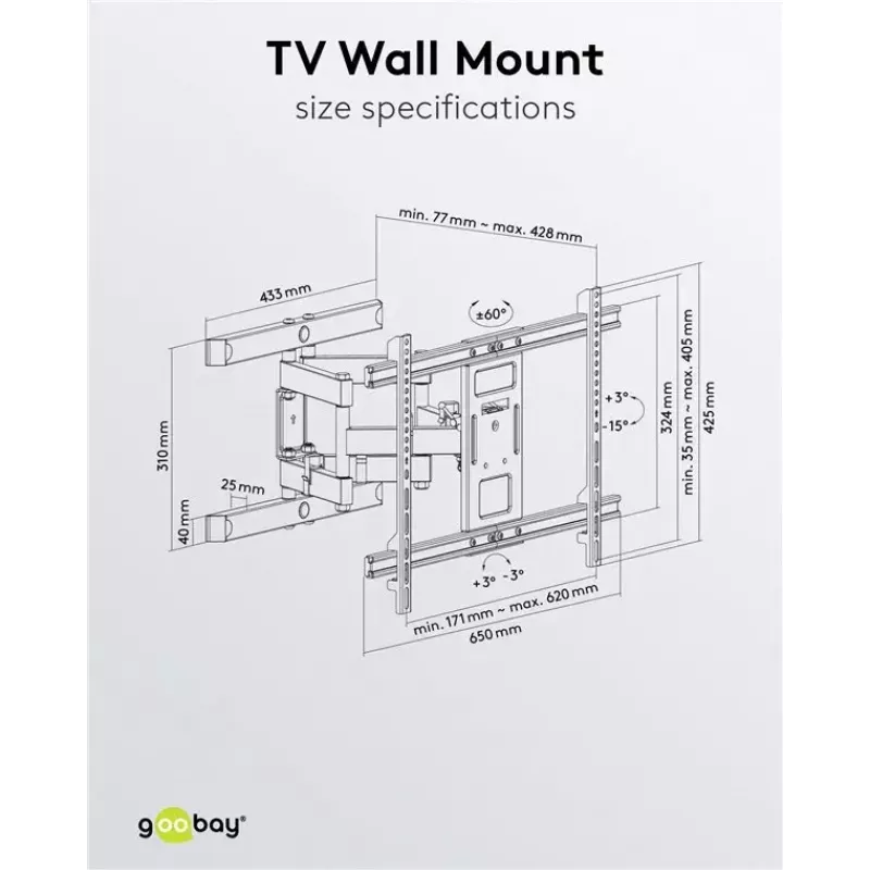Goobay TV držiak na stenu Pro FULLMOTION (L) 60 kg 37–70 palcov