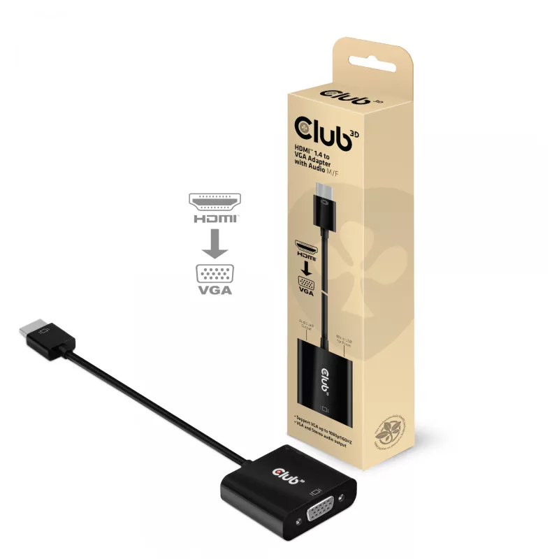 CLUB3D CAC-1302 video káblový adaptér 0,5 m HDMI typ A (štandard) VGA (D-Sub) čierny