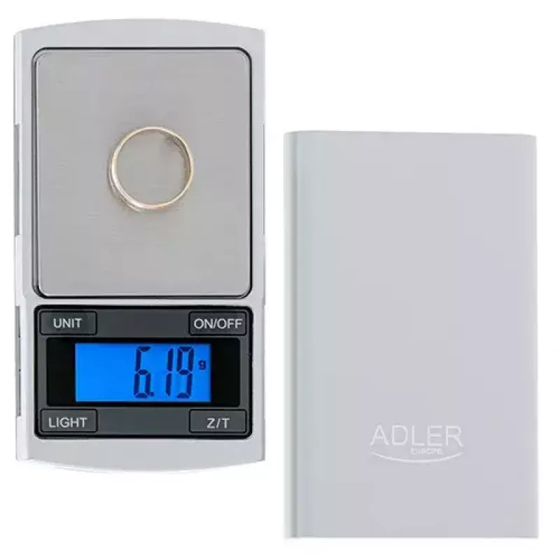 Precízna váha Adler AD 3168, kapacita 100 g, presnosť 0,01 g, strieborná, prenosná