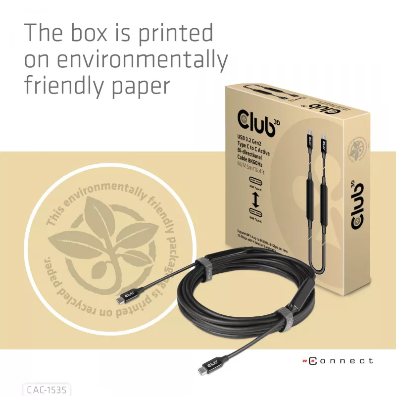 CLUB3D USB 3.2 Gen2 Type C to C aktívny obojsmerný kábel 8K60Hz M/M 5m/16.4ft
