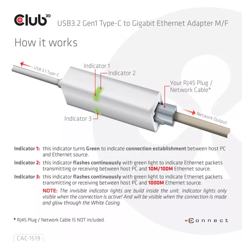 USB3.2 Gen1 Type-C na Gigabit Ethernet adaptér CLUB3D CAC-1519